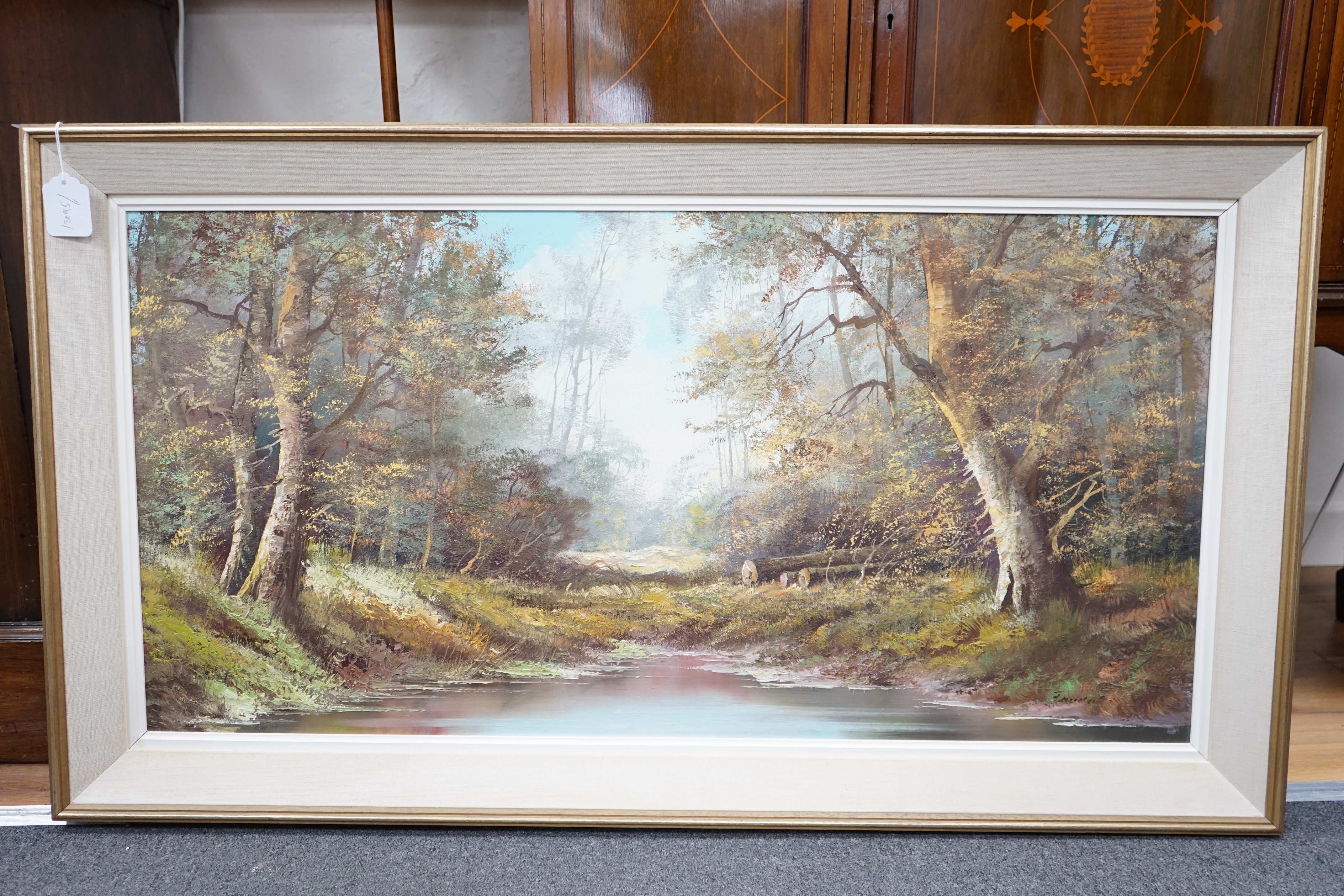 Fanderl, oil on canvas, The Hidden Pool, E Stacy marks inscribed gallery label verso, with original paperwork, 49 x 100cm